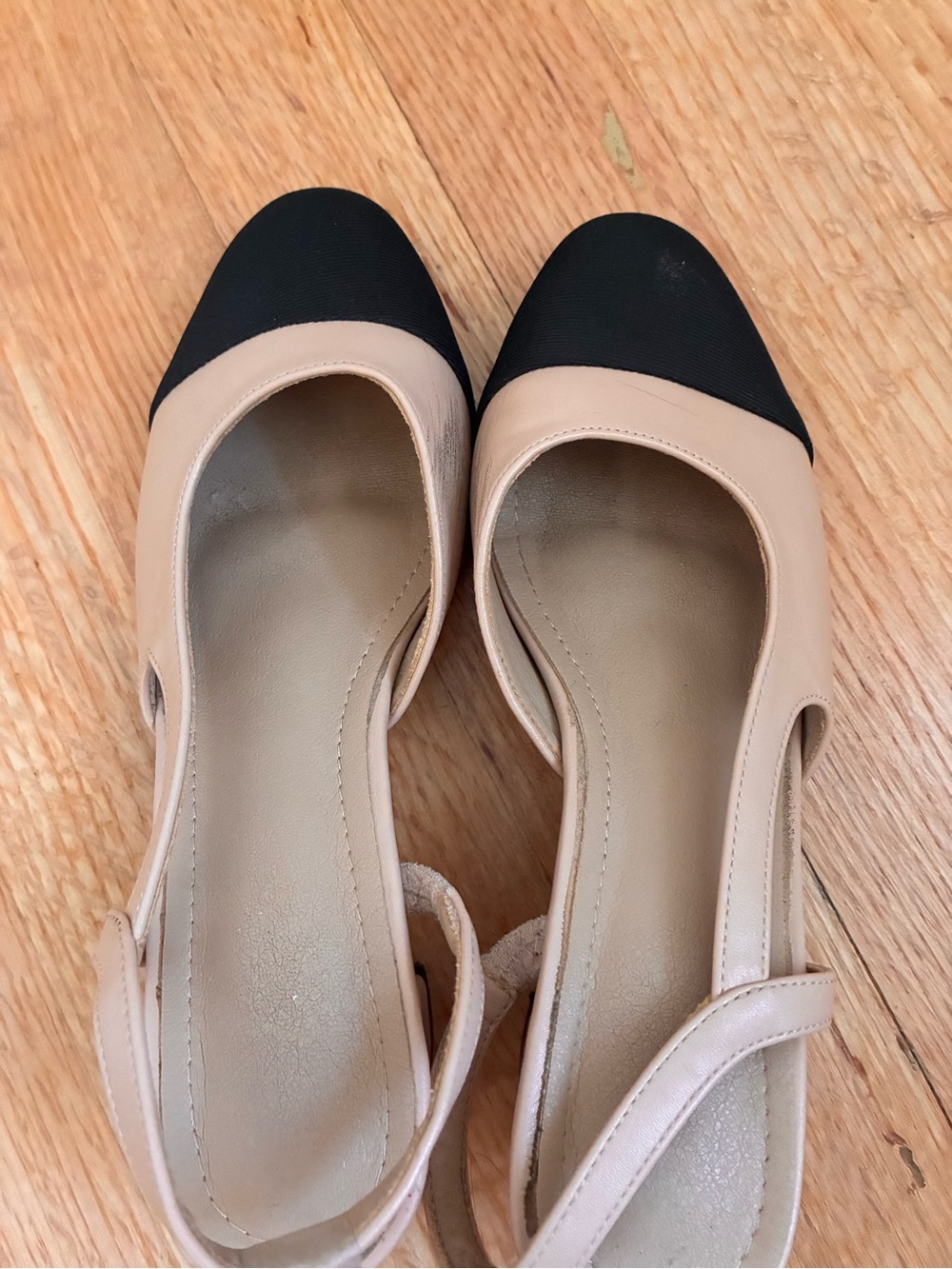 Beige and Black Two-Tone Slingback Heels